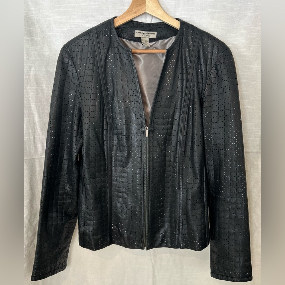 Vintage Valerie Stevens Perforated Black Leather Jacket‎  luxury  classic